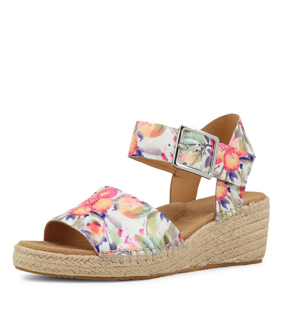 ZIERA Kraig Xw Orange Floral Leather Sandals | Espadrilles