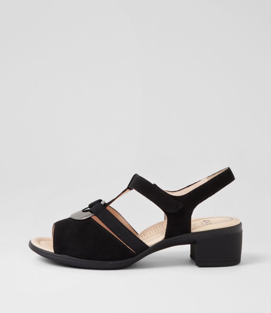 ARA Lugano 30 Schwarz Suede Sandals | Comfort