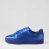 TOP END Pluma Cobalt Satin Leather Jewels Lace Up Flats | Sneakers