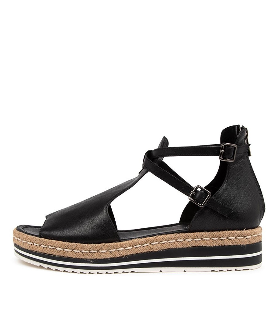 DJANGO & JULIETTE Alexys Lrg Black Leather | Espadrilles