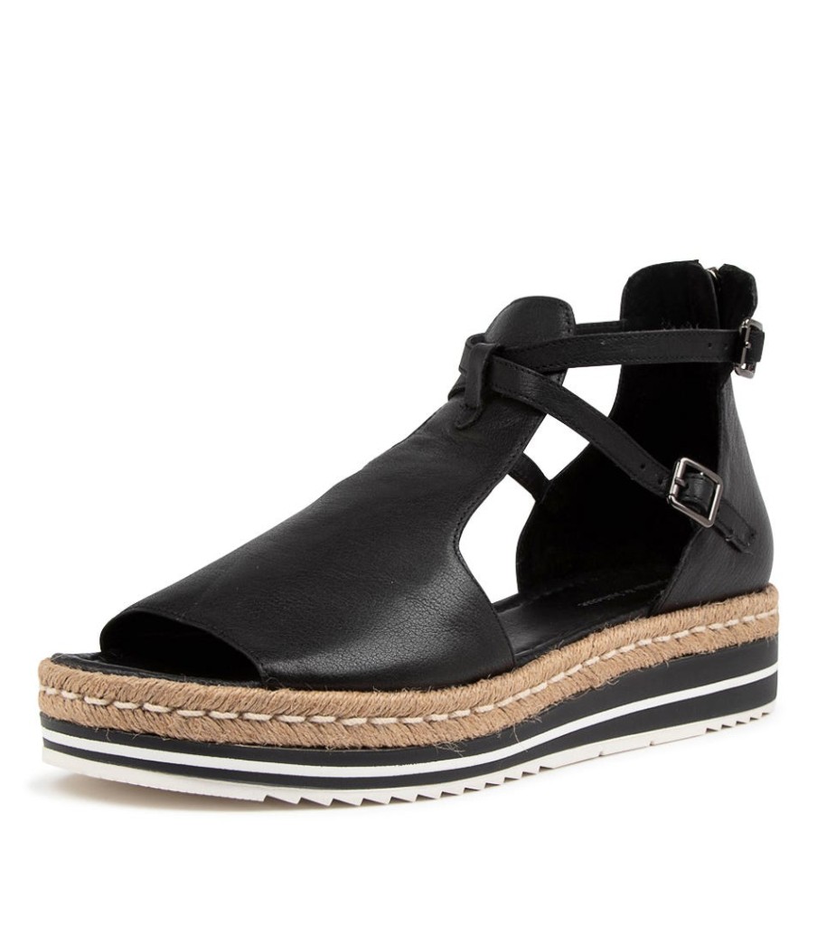 DJANGO & JULIETTE Alexys Lrg Black Leather | Espadrilles