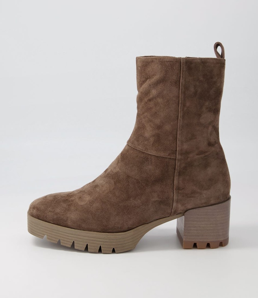 DJANGO & JULIETTE Dippy Dark Taupe Suede Ankle Boots | Boots