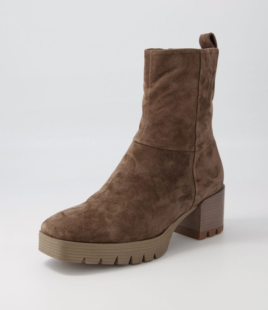 DJANGO & JULIETTE Dippy Dark Taupe Suede Ankle Boots | Boots