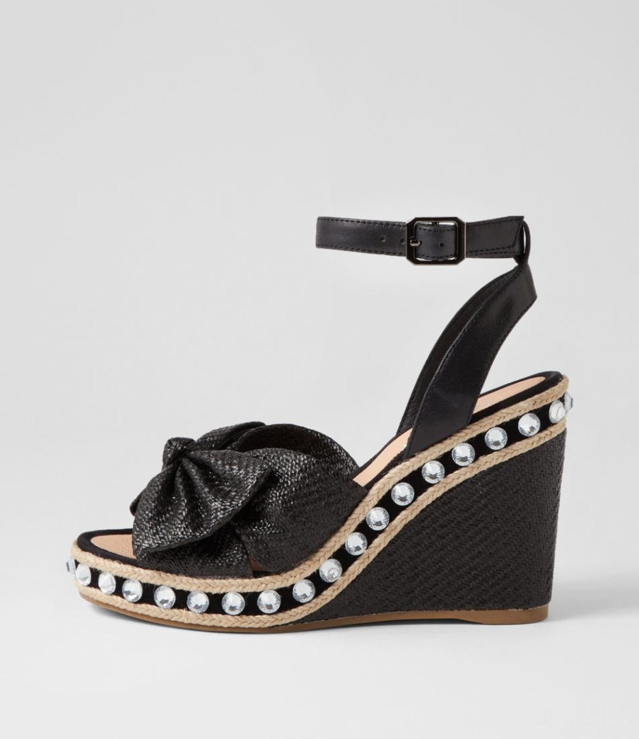 TOP END Evone Black Synthetic Raffia Leather Espadrilles | Espadrilles