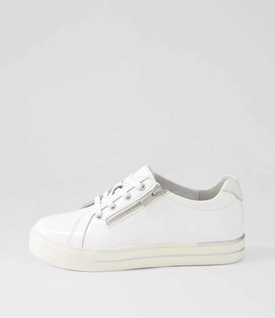 ZIERA Audry W White Wrinkle Patent Leather Sneakers | Sneakers