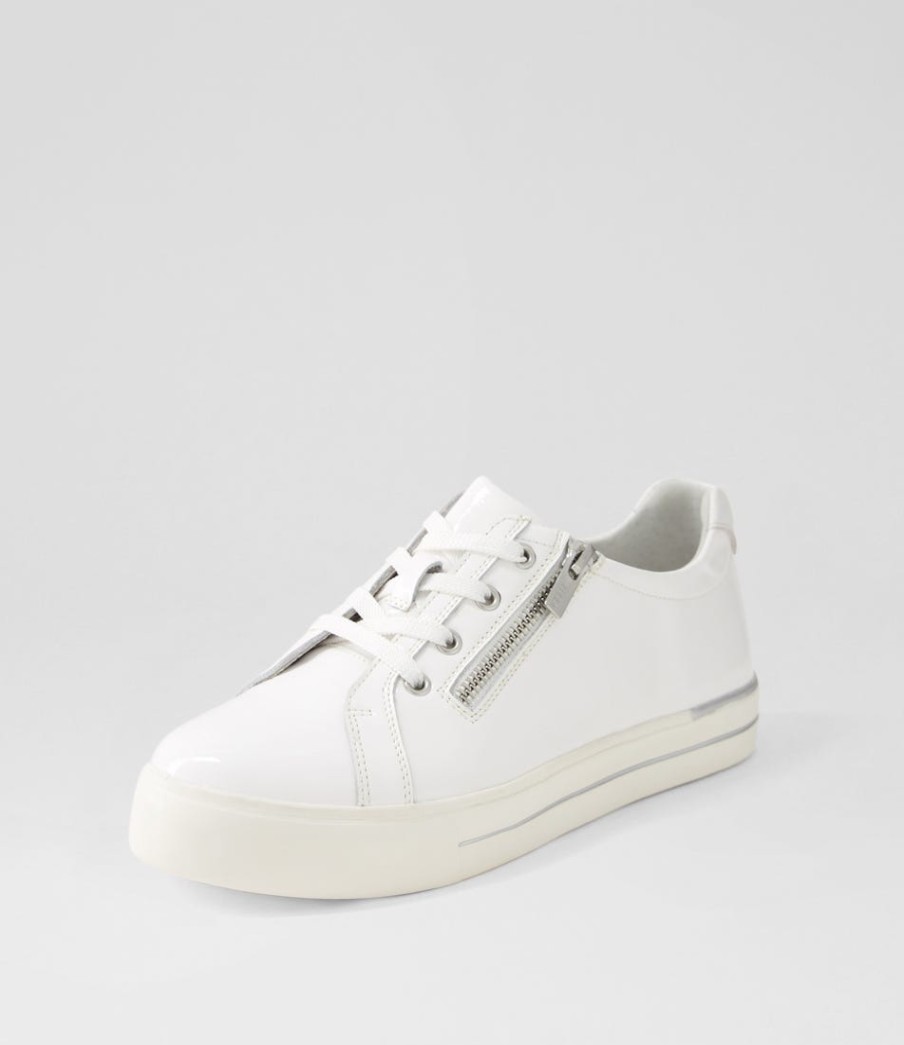 ZIERA Audry W White Wrinkle Patent Leather Sneakers | Sneakers