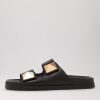 TOP END Redding Black Leather Slides | Flats