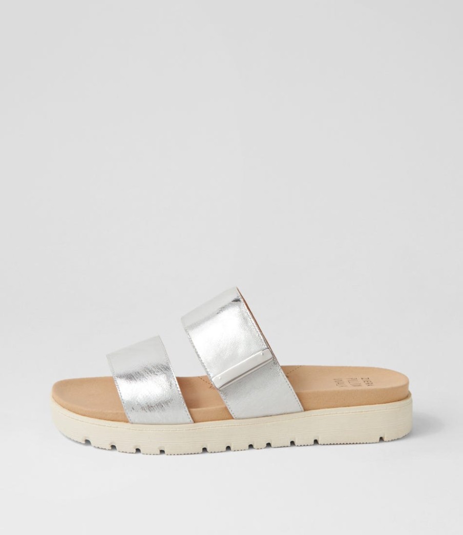 ZIERA Nairo Xw Silver Scratch Leather Slides | Sandals