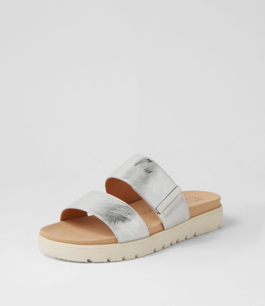 ZIERA Nairo Xw Silver Scratch Leather Slides | Sandals