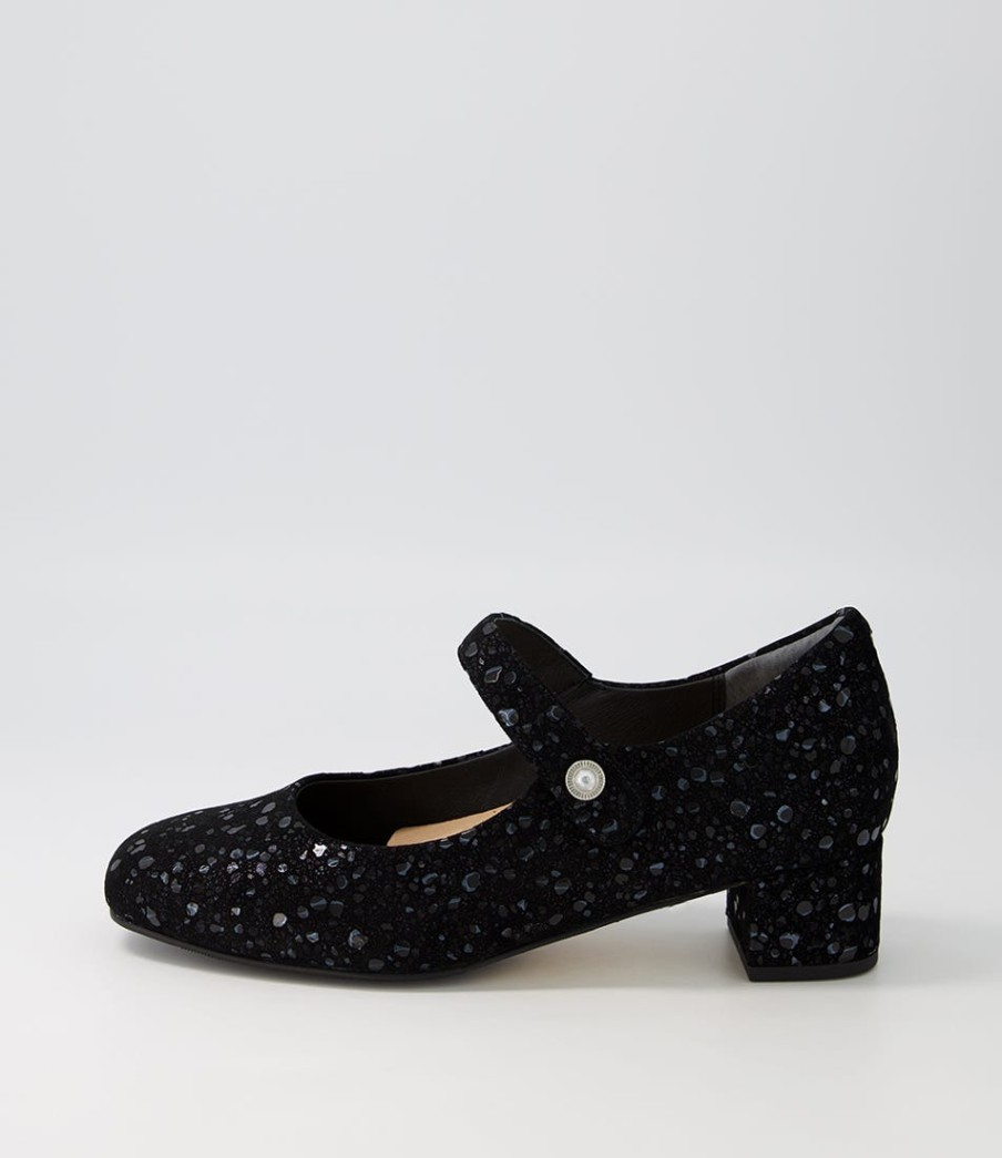 ZIERA Kitty W Black Sparkle Suede Mary Jane Heels | Heels