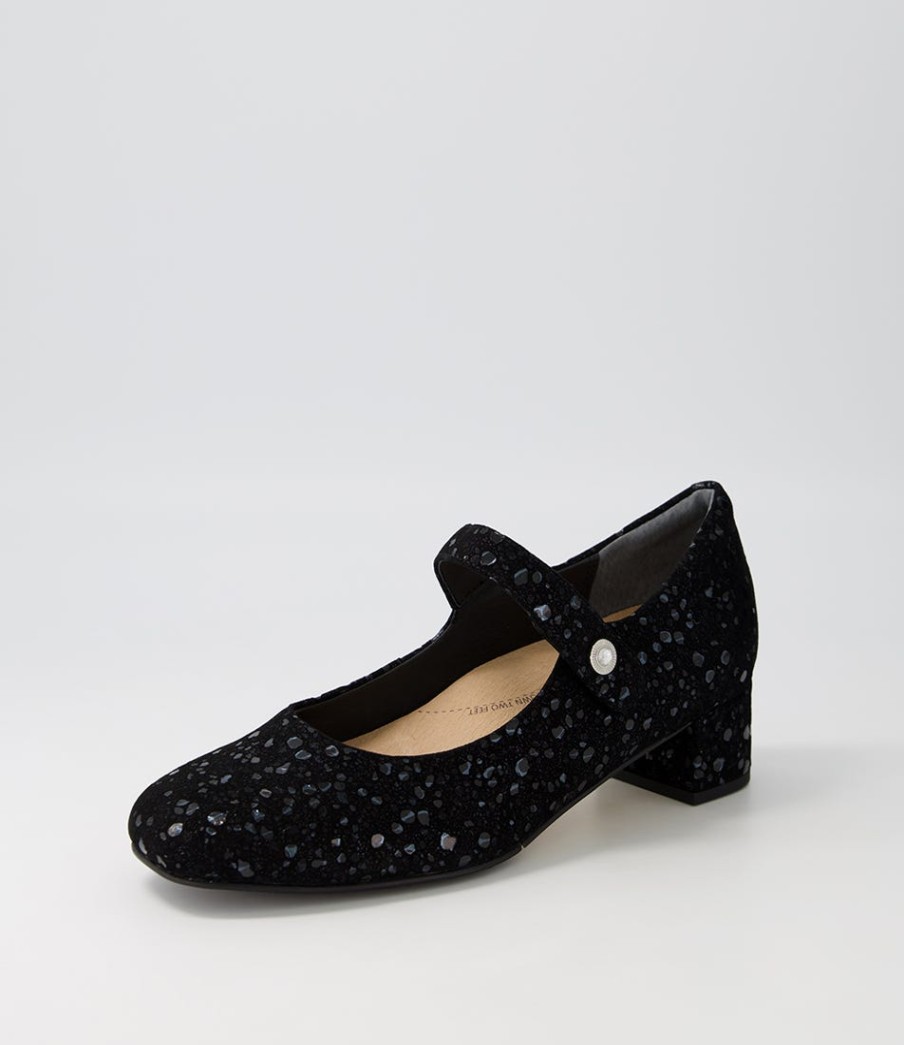 ZIERA Kitty W Black Sparkle Suede Mary Jane Heels | Heels