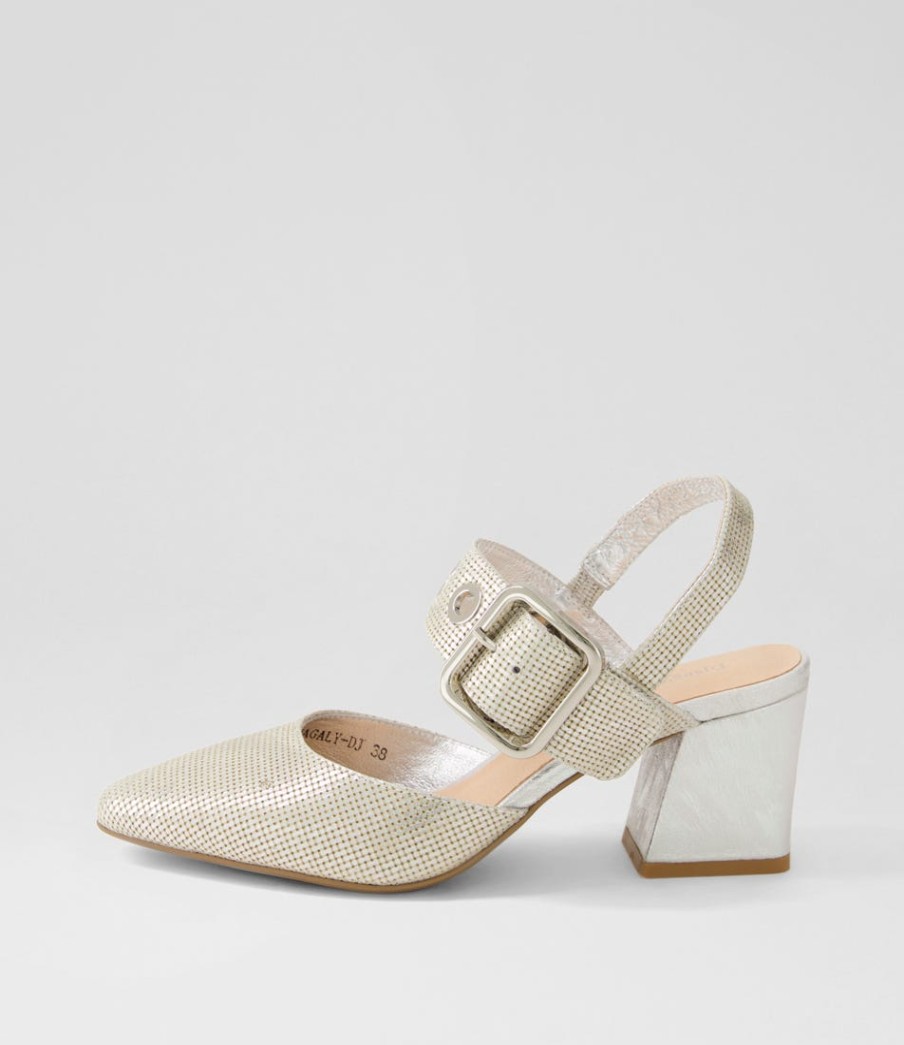 DJANGO & JULIETTE Magaly Silver Cut Leather Heels | Heels