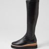 TOP END Udoe Black Natural Veneer Stretch Knee High Boots | Boots