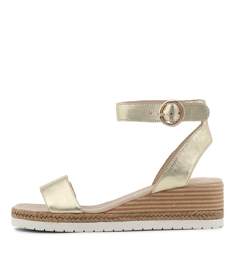 DJANGO & JULIETTE Irish Pale Gold Leather Sandals | Espadrilles