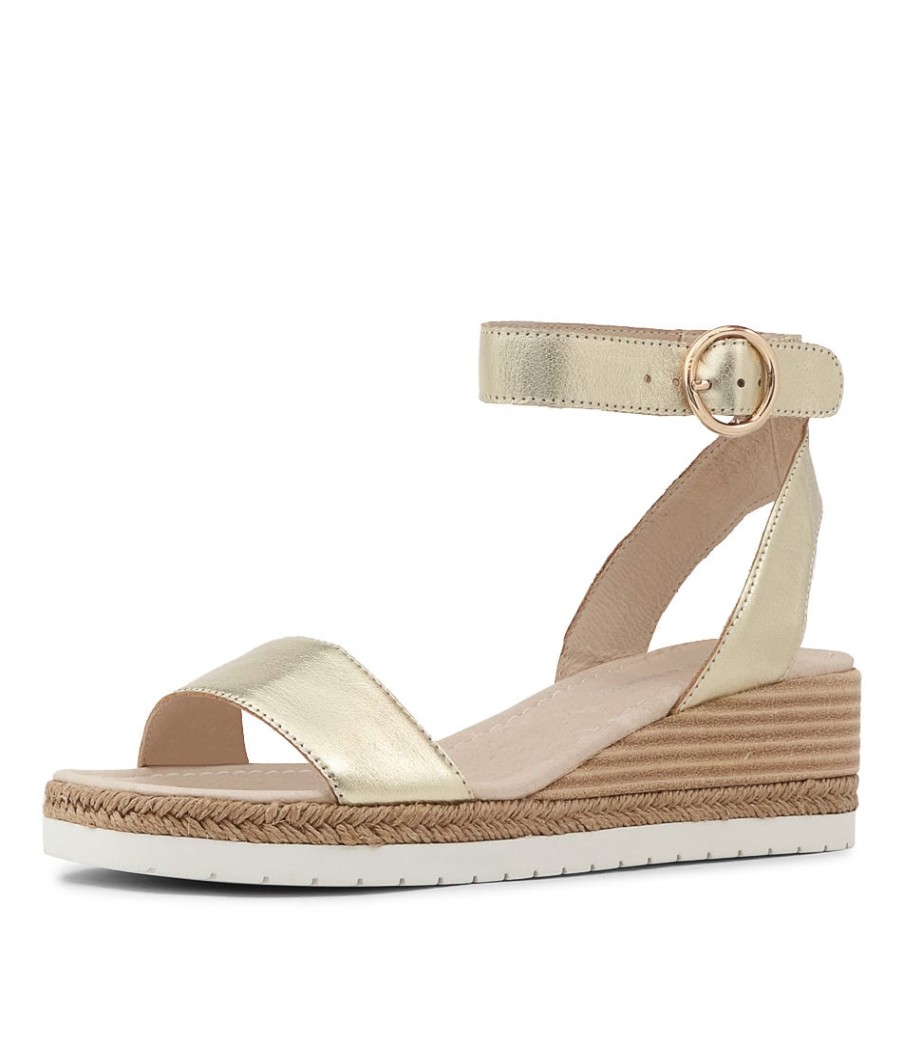 DJANGO & JULIETTE Irish Pale Gold Leather Sandals | Espadrilles