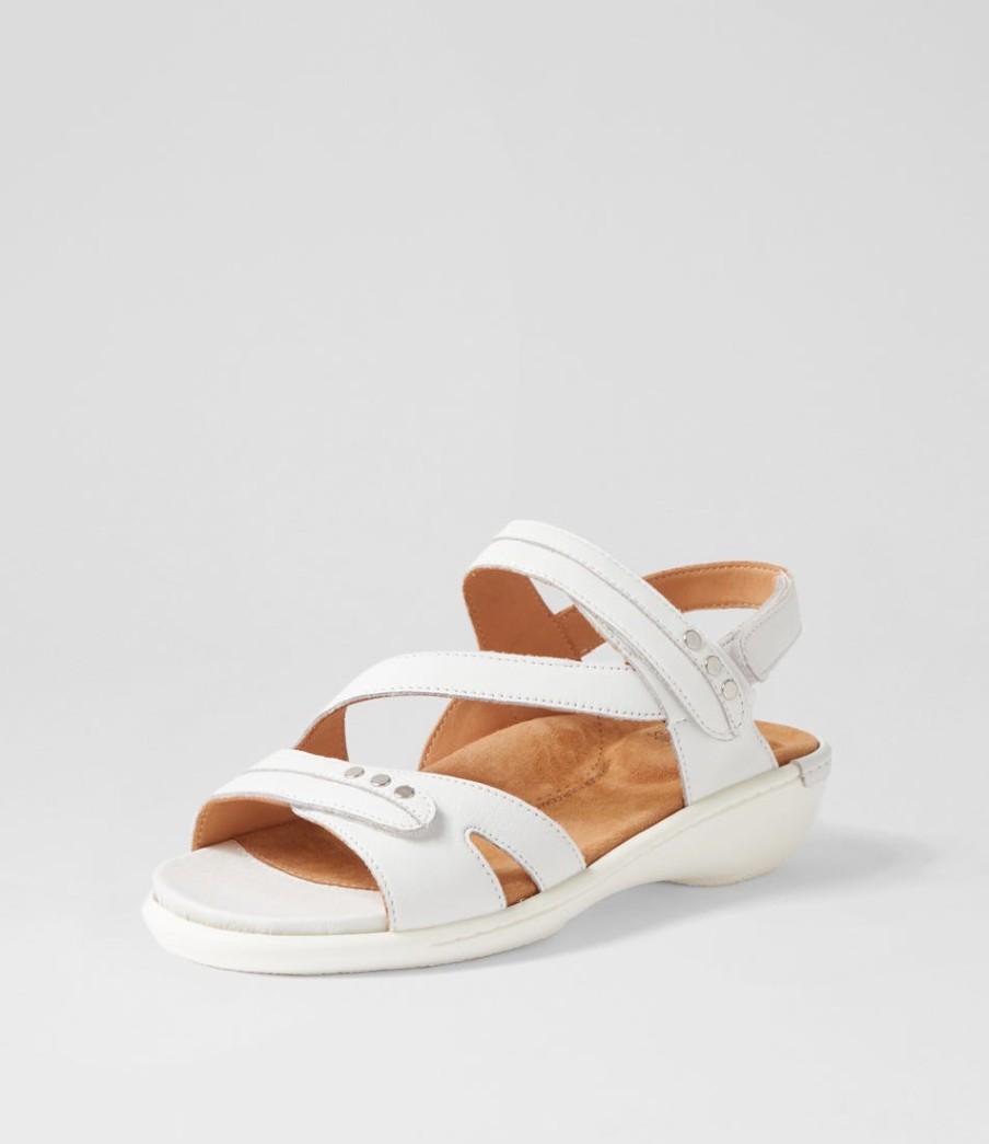 ZIERA Beaux W White Leather Sandals | Wedges