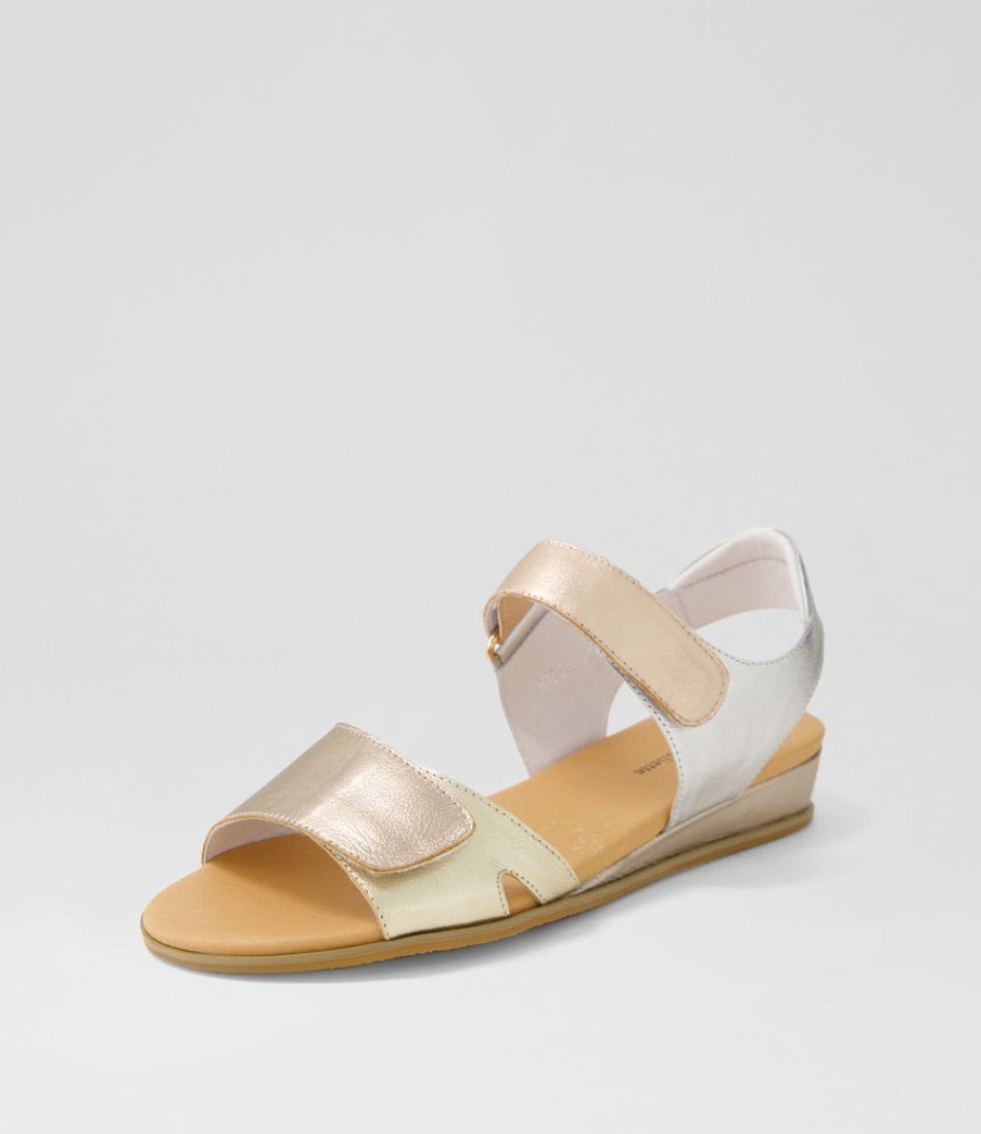 DJANGO & JULIETTE Halima Champagne Gold Multi Sandals | Wedges