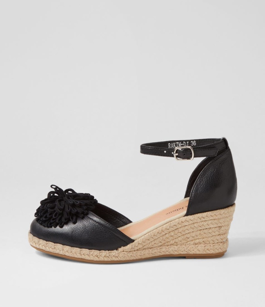 DJANGO & JULIETTE Rakim Black Leather Suede Wedges | Espadrilles