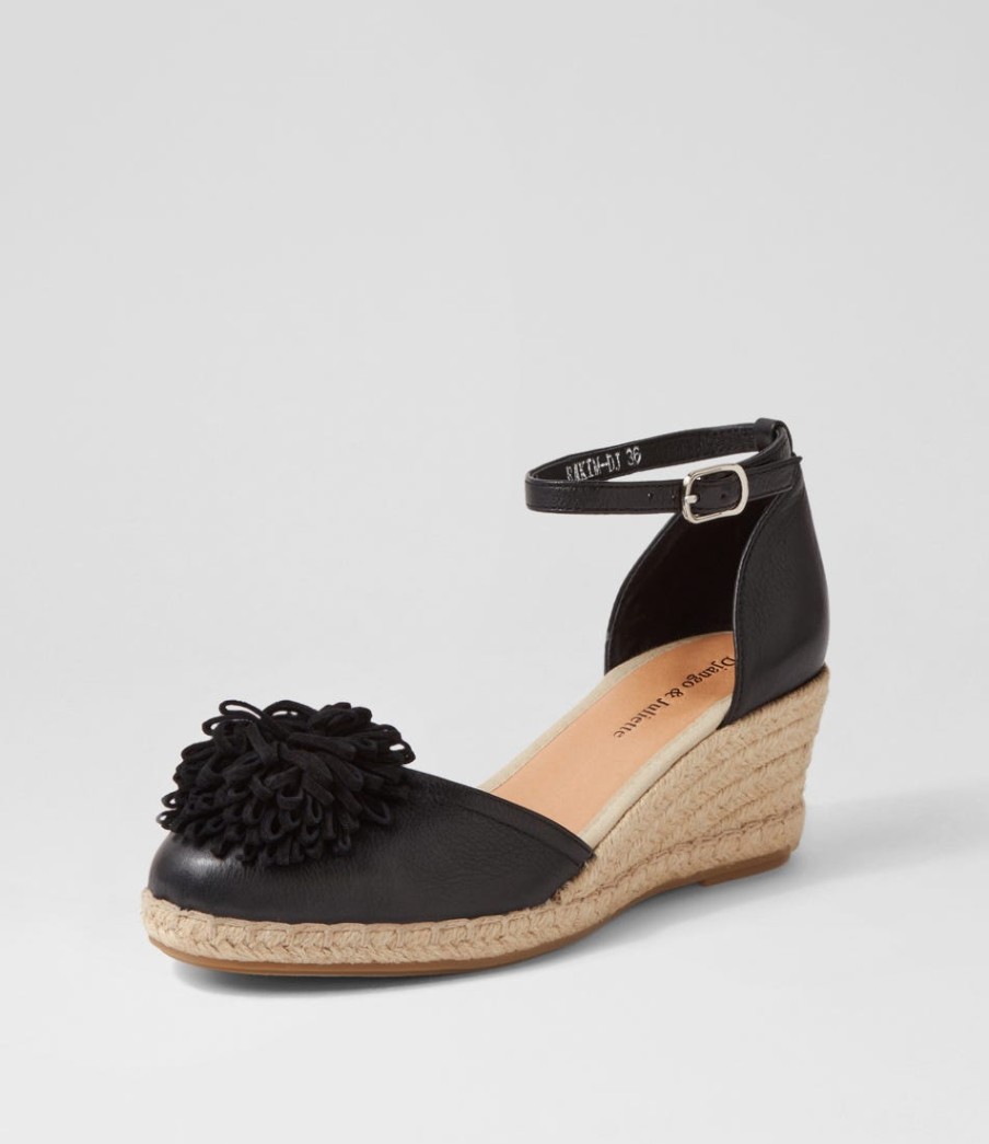 DJANGO & JULIETTE Rakim Black Leather Suede Wedges | Espadrilles