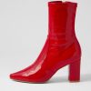 DJANGO & JULIETTE Nider Dark Red Stretch Patent Pu Ankle Boots | Boots