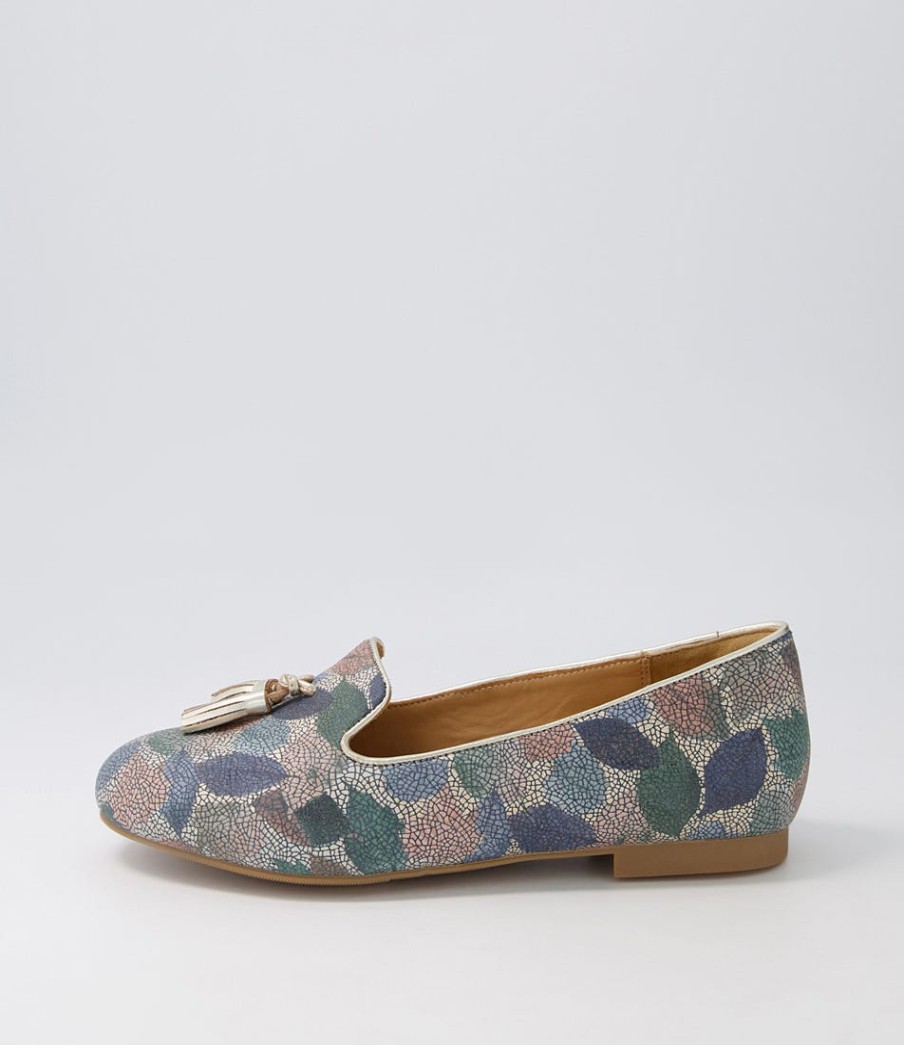 ZIERA Charter Xf Blue Leaf Gold Multi Flat Shoes | Loafers