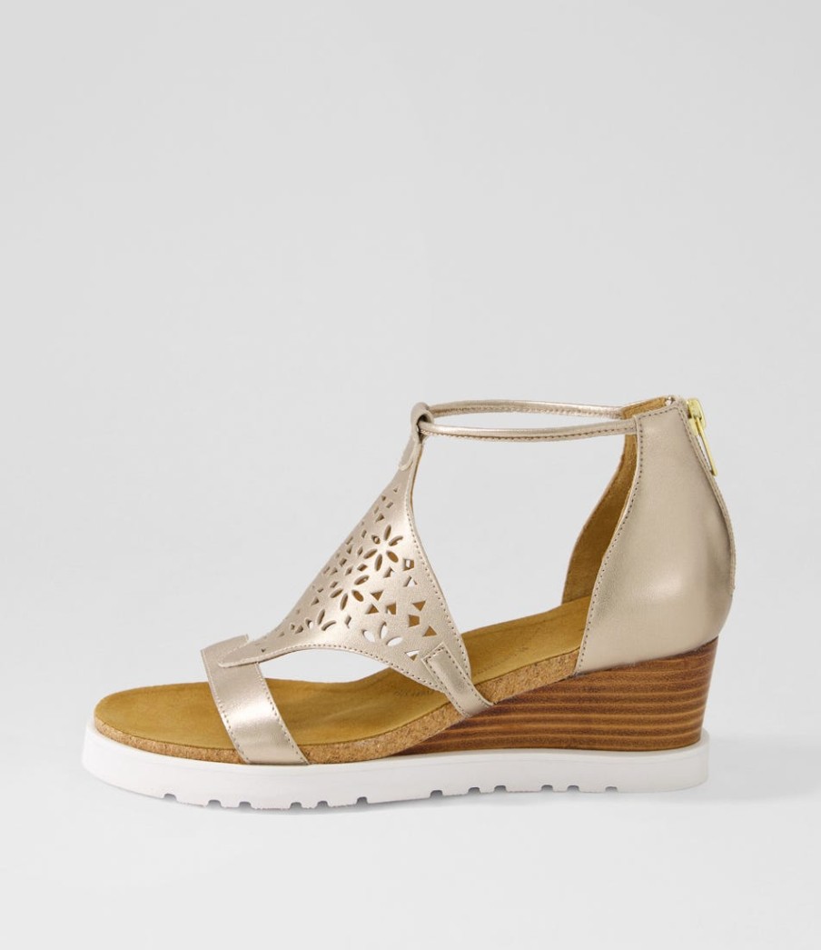 ZIERA Pellie W Champagne Leather Sandals | Wedges