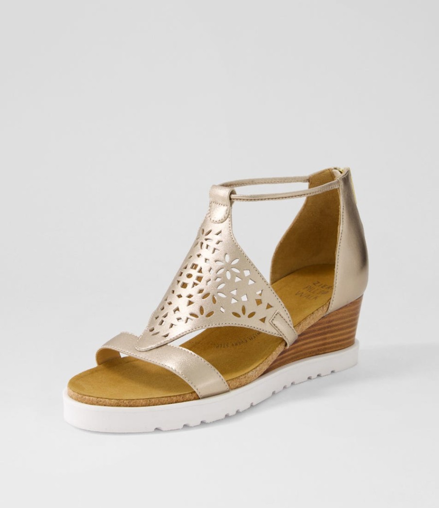 ZIERA Pellie W Champagne Leather Sandals | Wedges