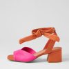 DJANGO & JULIETTE Fearna Hot Pink Bright Orange Leather Sandals | Heels