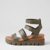 DJANGO & JULIETTE Rhean Olive Leather Sandals | Wedges