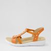 ZIERA Ulover W Bright Orange Leather Elastic Sandals | Wedges