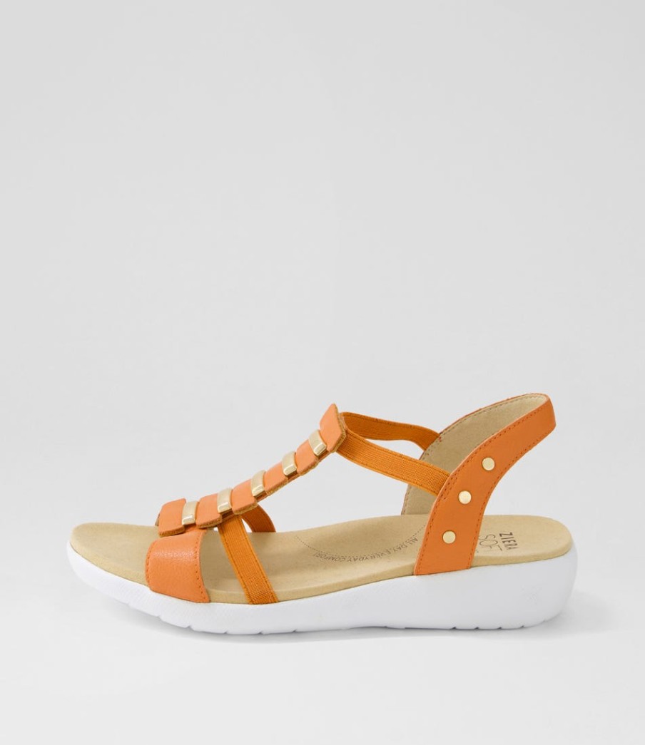 ZIERA Ulover W Bright Orange Leather Elastic Sandals | Wedges