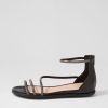 DJANGO & JULIETTE Bonn Black Jewel Fabric Leather Sandals | Flats