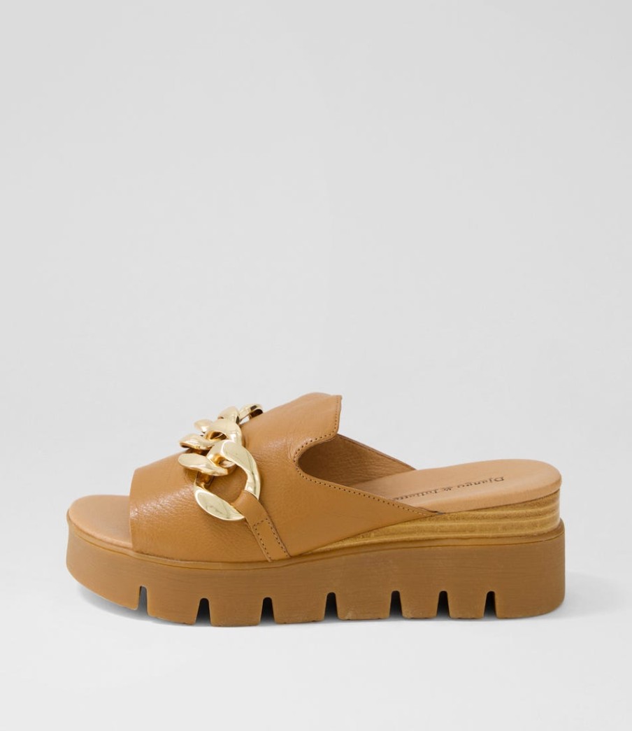 DJANGO & JULIETTE Rablise Dark Tan Light Tan Leather Slides | Wedges