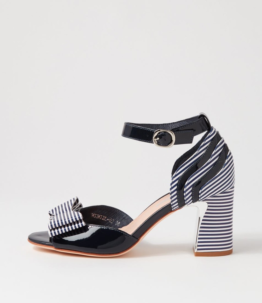 DJANGO & JULIETTE Kadmiel Navy Stripe Patent Leather Sandals | Heels