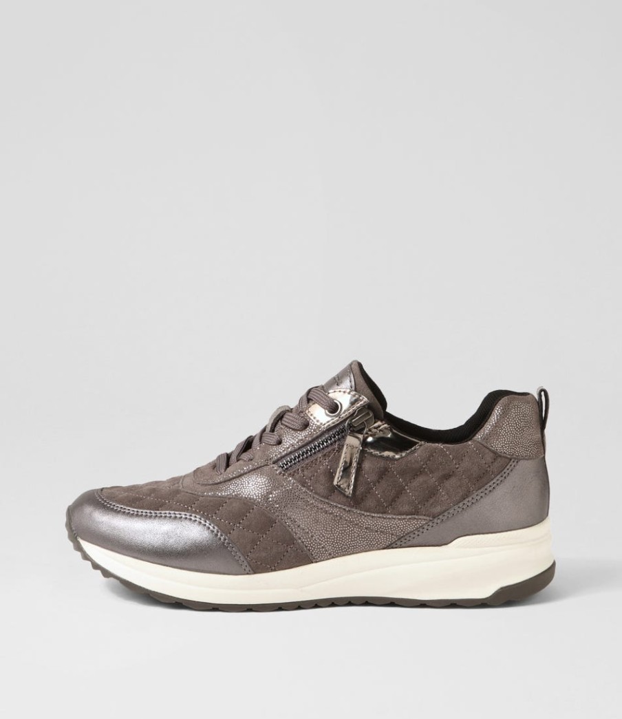 GEOX D Airell Az Dark Grey Suede Leather Sneakers | Comfort