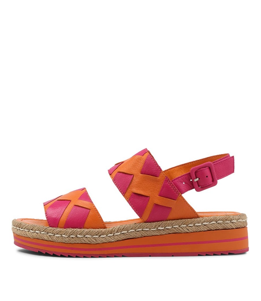 DJANGO & JULIETTE Acke Orange Fuchsia Leather Espadrilles | Espadrilles