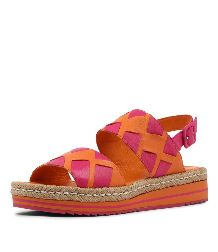 DJANGO & JULIETTE Acke Orange Fuchsia Leather Espadrilles | Espadrilles