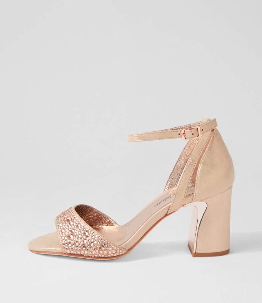 DJANGO & JULIETTE Kitta Rose Gold Shimmer Jewels Leather Sandals | Heels