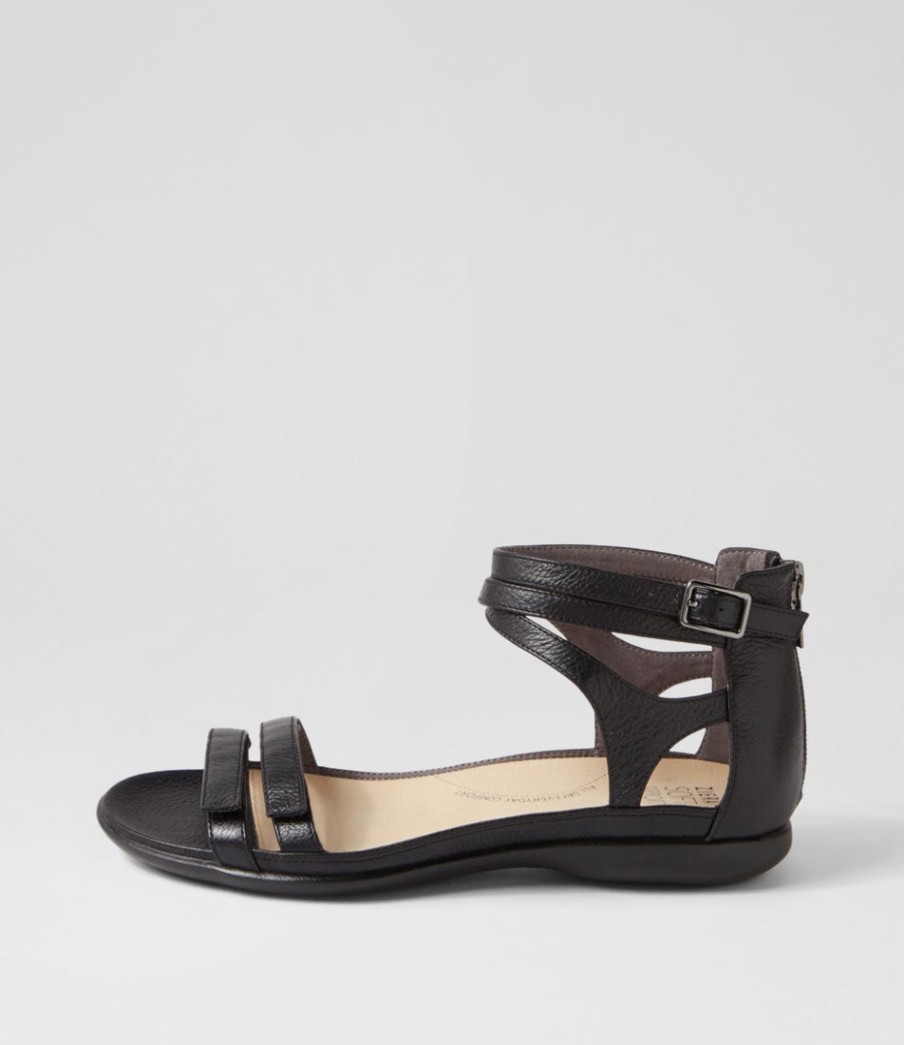 ZIERA Bethie W Black Leather Sandals | Flats