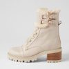 TOP END Jenifa Almond Off White Leather Fur Lace Up Boots | Boots