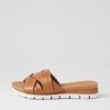 DJANGO & JULIETTE Liike Dark Tan Leather Slides | Wedges