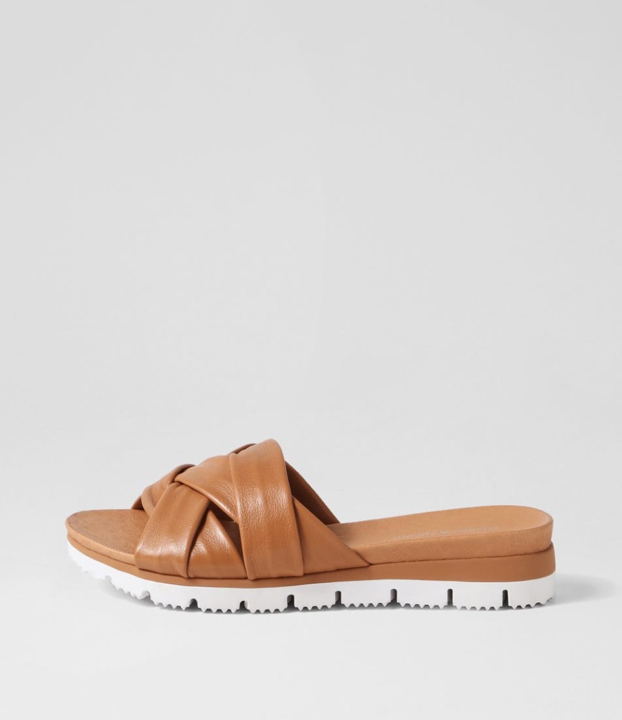 DJANGO & JULIETTE Liike Dark Tan Leather Slides | Wedges