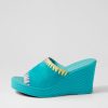 DJANGO & JULIETTE Esmey Aqua Bright Suede Sandals | Wedges