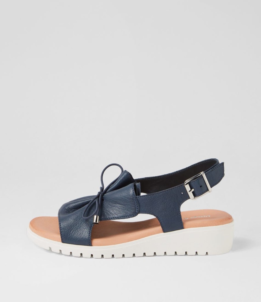 DJANGO & JULIETTE Malika Navy White Leather Sandals | Wedges