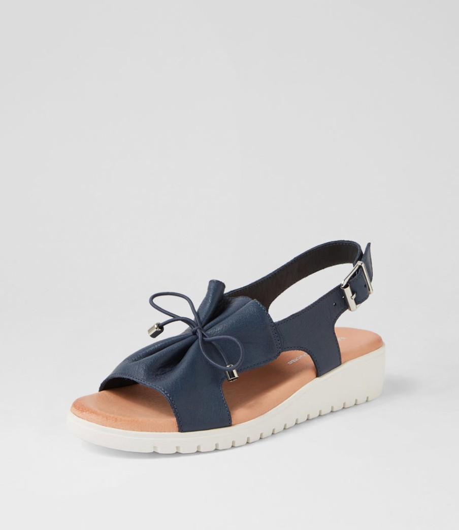 DJANGO & JULIETTE Malika Navy White Leather Sandals | Wedges