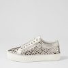 DJANGO & JULIETTE Flynng Silver Crackle White Leather Sneakers | Sneakers