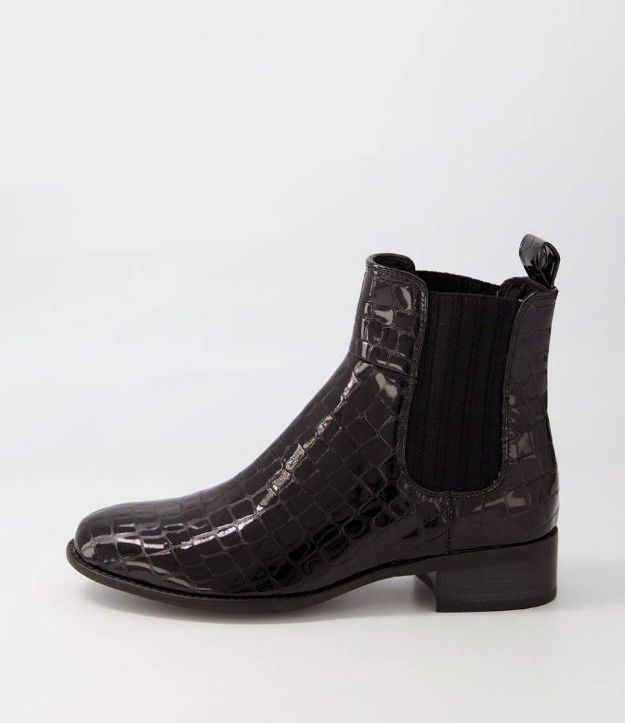 DJANGO & JULIETTE Cohen Black Patent Croc Chelsea Boots | Boots