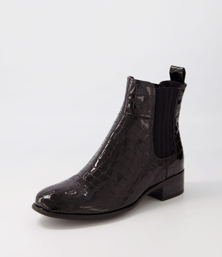 DJANGO & JULIETTE Cohen Black Patent Croc Chelsea Boots | Boots