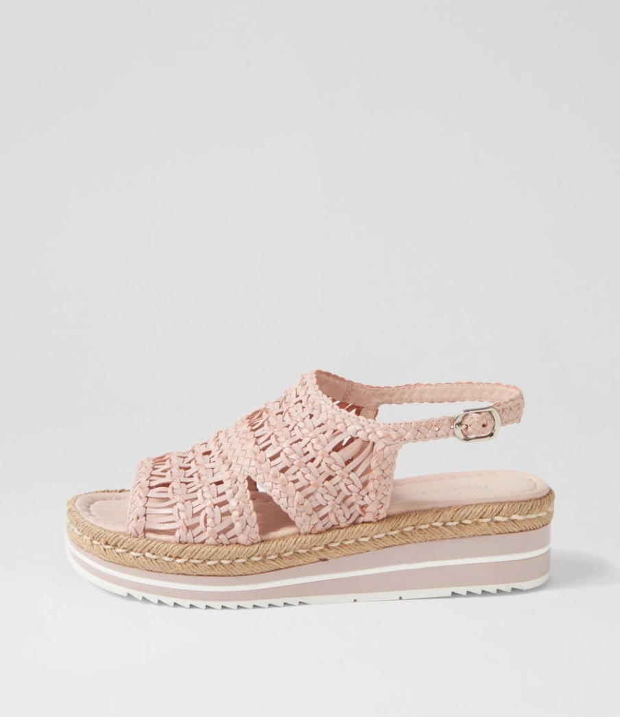 DJANGO & JULIETTE Amiri Pale Pink Woven Sandals | Espadrilles