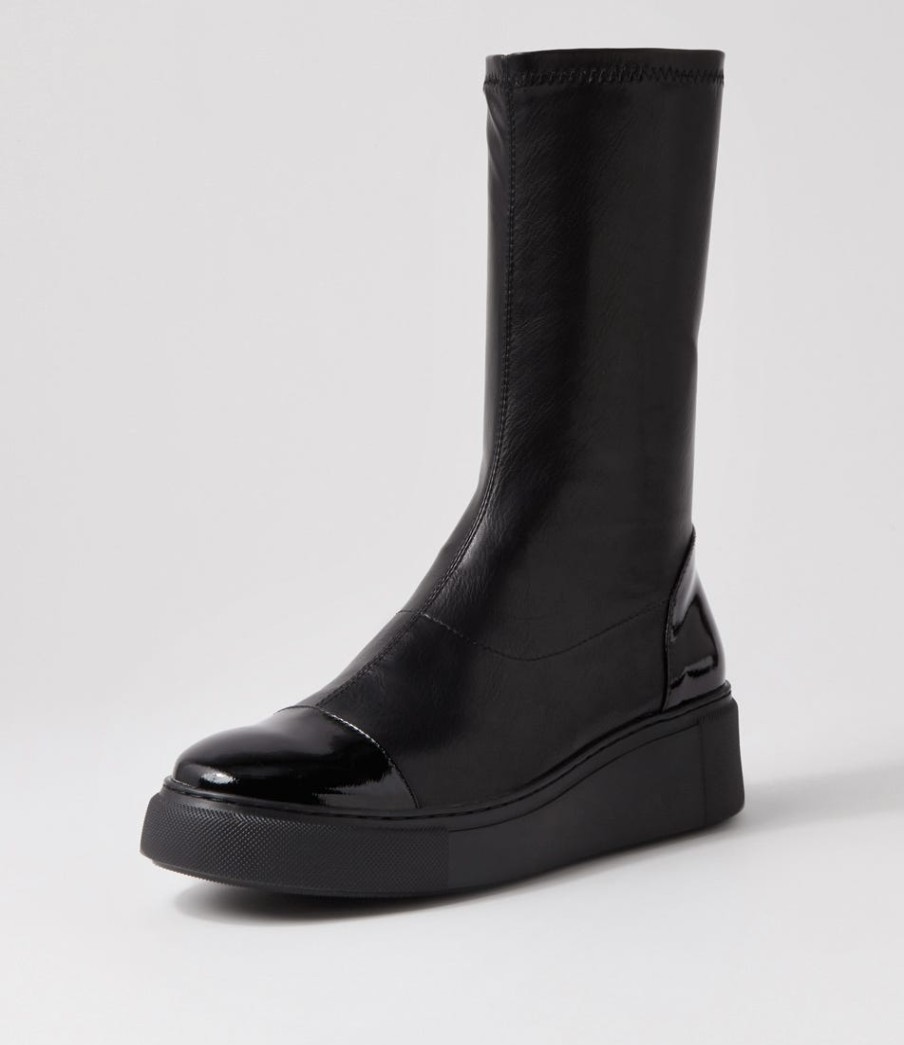 DJANGO & JULIETTE Yiggy Black Patent Stretch Calf Boots | Boots